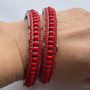 Brighton silver and red beaded bangles
